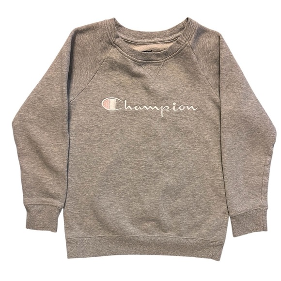 Champion Youth Sweatshirt Grey with Pink and White Logo - Size Medium - Picture 1 of 4